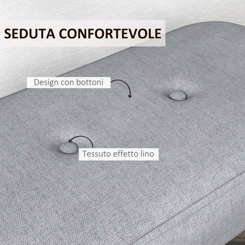 HOMCOM Panca Imbottita Fondo Letto in Tessuto con Gambe in Acciaio Effetto Legno, 114x38x45cm, Grigio