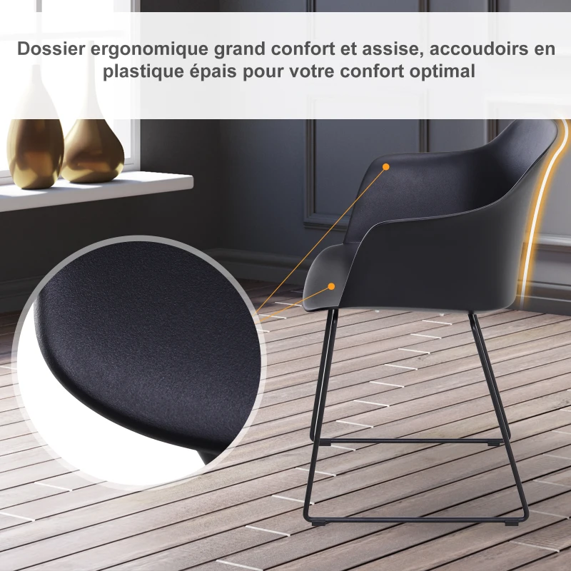 HOMCOM Lot de 2 chaises salle à manger chaise de salon avec accoudoirs pieds en métal 58 x 51 x 82 cm noir