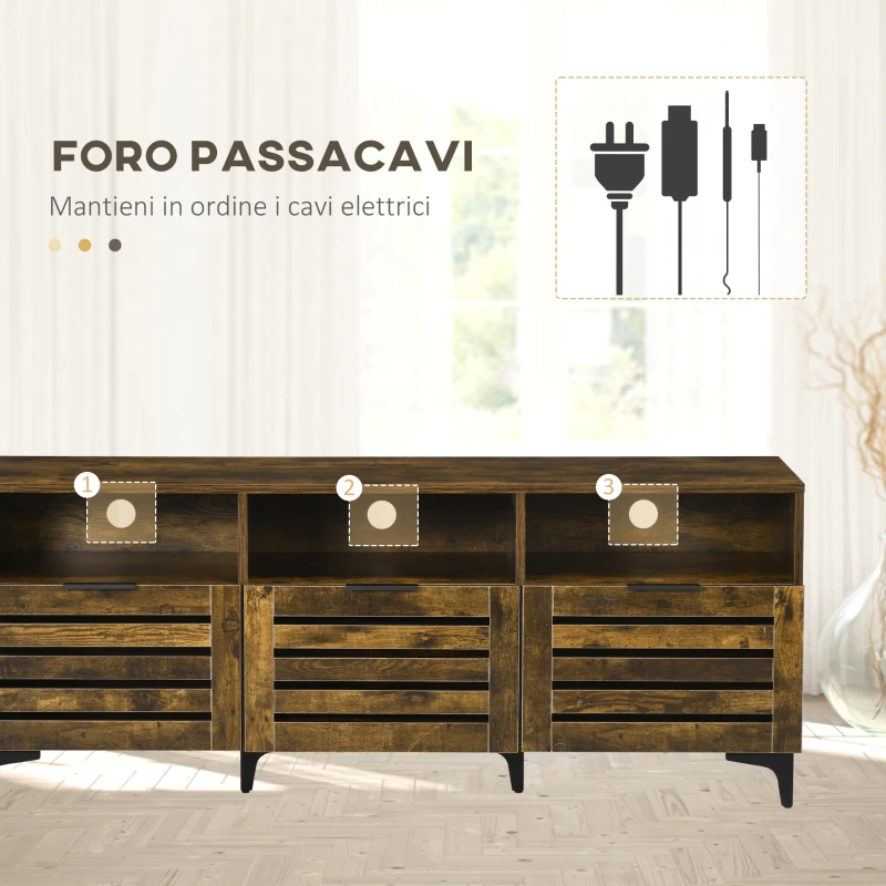 HOMCOM Mobile TV 65" max con 3 Cassetti, 2 Armadietti e Foro Passacavi in Truciolato, 140.4x36x55 cm, Marrone