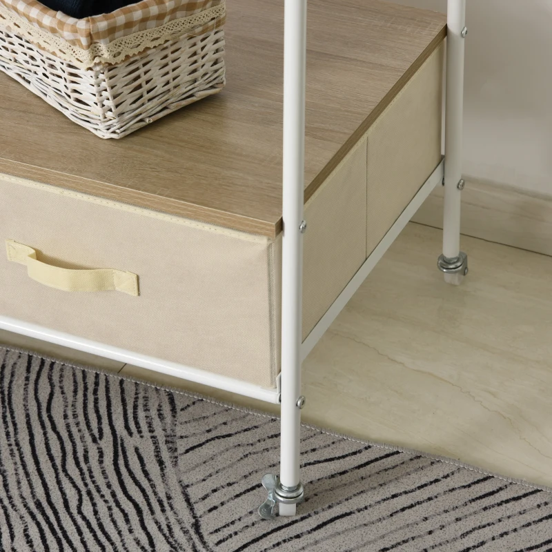 HOMCOM Portant sur roulettes porte-manteaux vestiaire d'entrée multi-rangements penderie, 2 tiroirs, 2 étagères, 2 patères  99L x 47l x 185H cm panneaux particules métal blanc