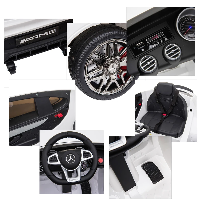 HOMCOM Voiture véhicule électrique Enfants 12 V 35 W V. 3-5 Km/h télécommande Effets sonores + Lumineux Blanc Mercedes GLC AMG(m-9)