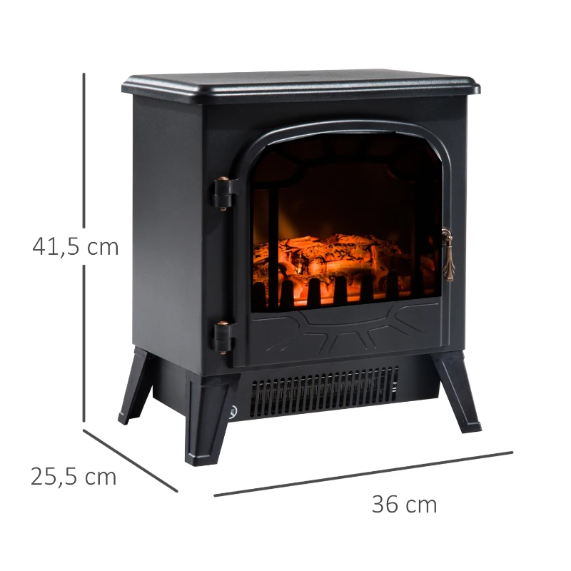 HOMCOM Calentador de Chimenea con Efecto de Llama Termostato y Protección contra Sobrecalentamiento 36x25,5x41,5cm Negro