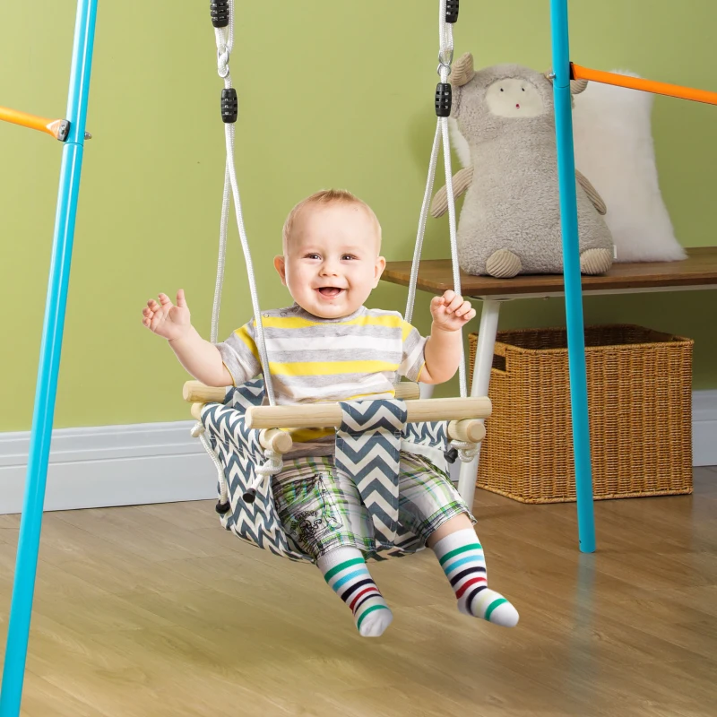 AIYAPLAY Balançoire pour bébé siège bébé balançoire avec barre de sécurité et corde réglable de 110 à 180 cm en tissu bleu