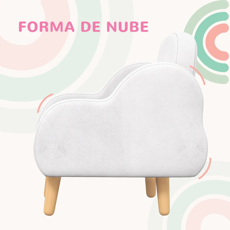 ZONEKIZ Sillón para Niños Sillón Infantil Diseño de Nube con Tacto Súper Suave para Niños de 18-36 Meses 46x51x55 cm Blanco