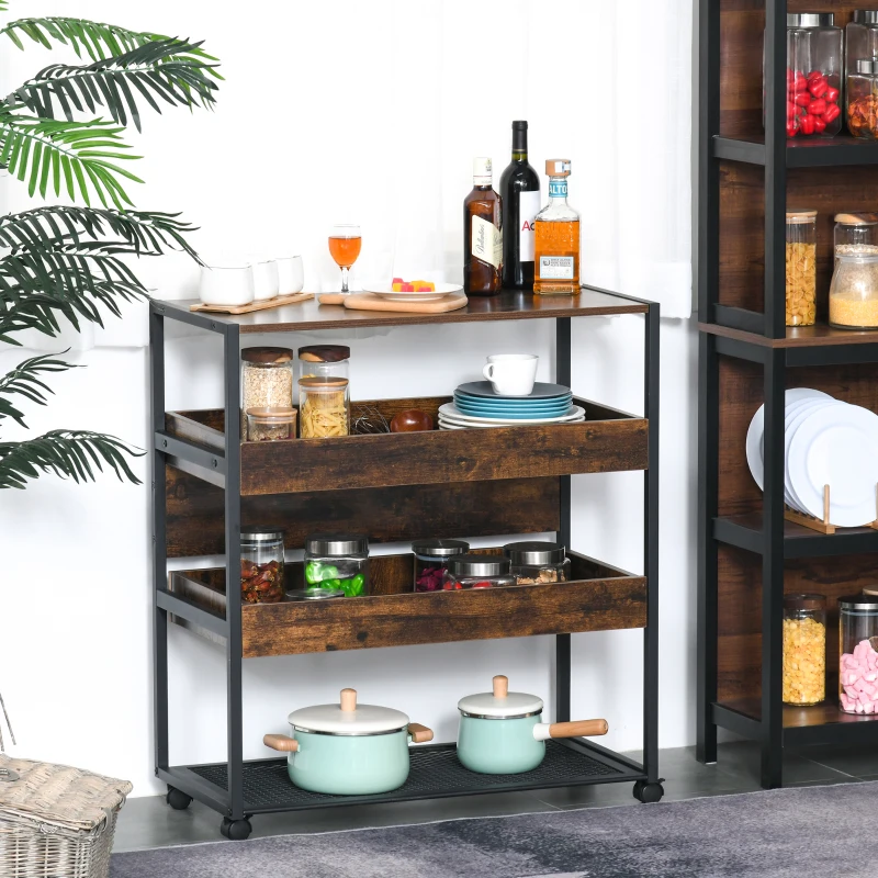 HOMCOM 4-Tier Kitchen Cart Storage Trolley with Wheels Shelves and Brakes Industrial Style, Kitchen, Dining & Living Room