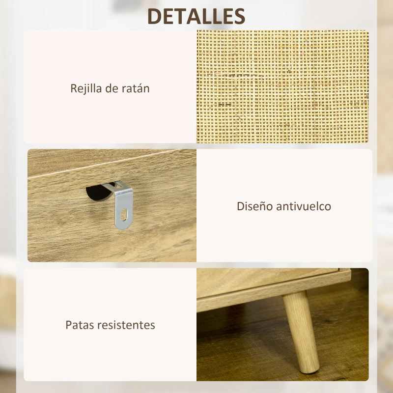HOMCOM Mesita de Noche con Puerta de Rejilla Mesita Auxiliar para Dormitorio Salón Cama 39x35x60 cm Madera Natural