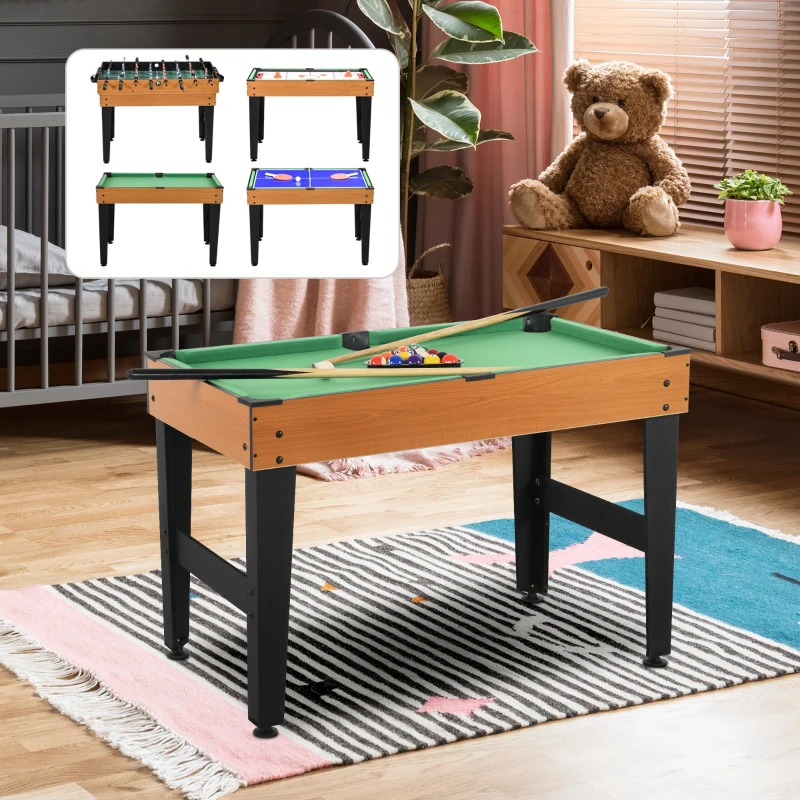 HOMCOM Tavolo Multigioco 4 in 1 con Calcio Balilla, Biliardo, Ping Pong e Hockey da Tavolo, 107x61x84.5cm