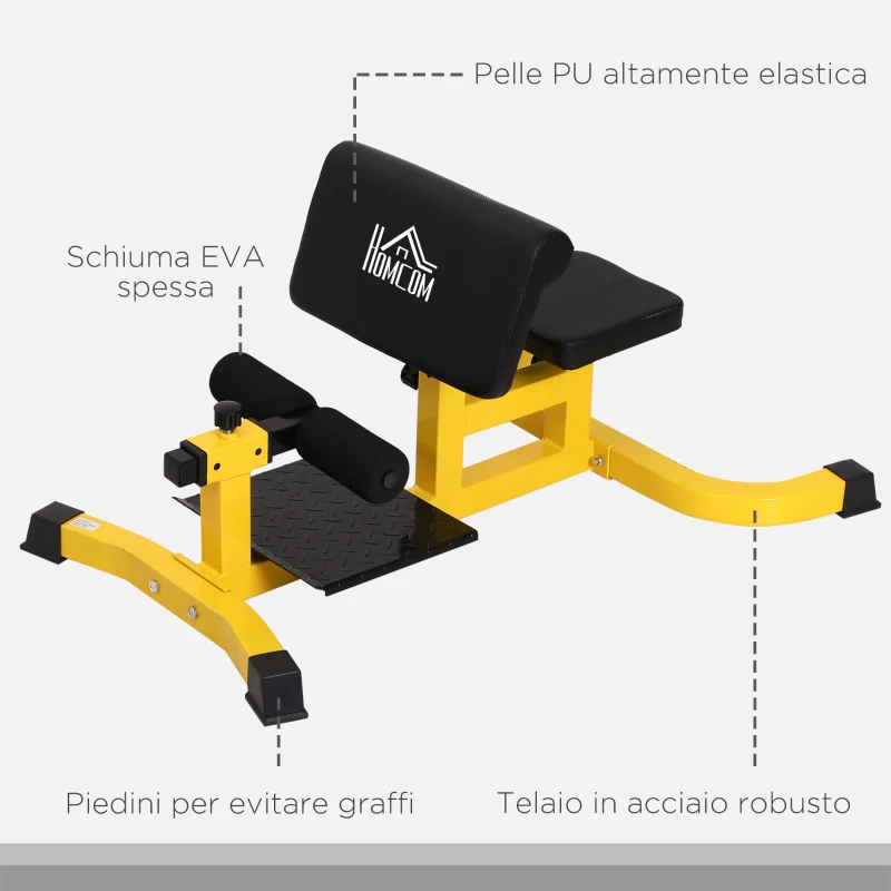 HOMCOM Squat Machine Multifunzione 3 in 1 Regolabile Sit Up Push Up per il Fitness, Fianchi e Gambe Acciaio, PVC, EVA 71 x 108 x 46-58 cm Nero e Giallo