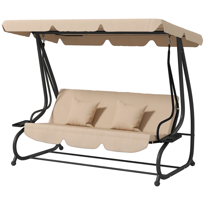 Outsunny Three-Person garden Swing Chair, with Adjustable Canopy - Light Brown