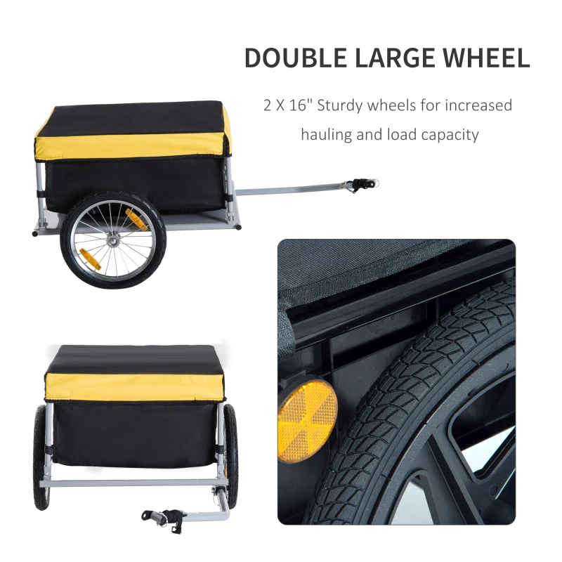 HOMCOM Two-Wheel Bicycle Large Cargo Wagon Trailer Oxford Fabric, Folding Storage, & Removable Cover, Yellow