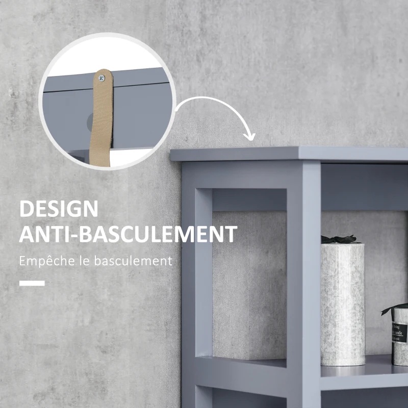 kleankin Meuble colonne de salle de bain avec placard et 3 étagères dim. 40I x 30P x 160H cm - MDF gris et naturel