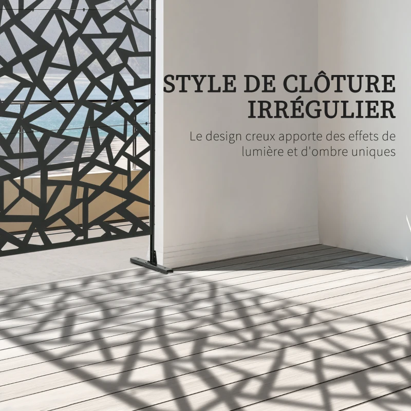 Outsunny Panneau brise-vue balcon décoratif extérieur à motif géométrique ajouré en acier 122 x 45 x 198 cm noir