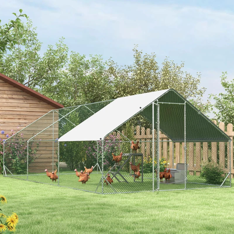 PawHut Large Hen Coop, Galvanised Walk In Chicken Run with Cover, 6 x 3 x 2m, Silver