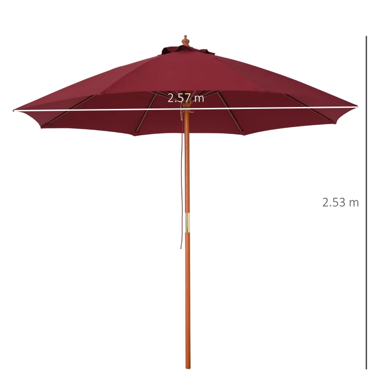 Outsunny Ombrellone da Giardino 2.5x2.5 m con Tettuccio Antivento in Poliestere Rosso e Palo in Legno