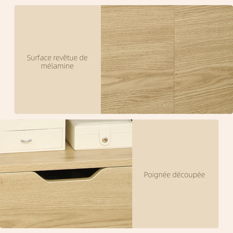 HOMCOM Table de chevet table de nuit avec tiroir, niche et étagères de rangement effet bois 45 x 35 x 73 cm naturel