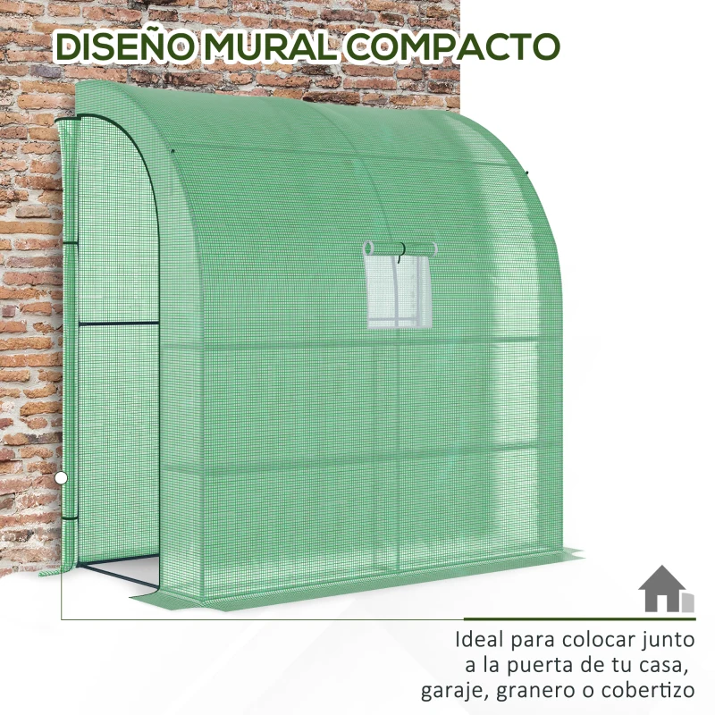 Outsunny Invernadero de Exterior con Ventanas Estantes de 3 Niveles Puerta con Cremallera y Marco de Acero 200x100x215 cm Verde