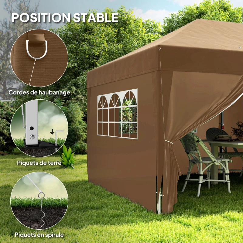 Outsunny Tonnelle de jardin exterieur tonnelle pliante 3 x 6 m avec 6 parois latérales, sac de transport inclus, café