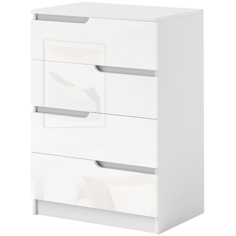 HOMCOM Cómoda con 4 Cajones Cómoda de Dormitorio Moderno con Anti-vuelco Cajonera para Salón Pasillo 60x40x85 cm Blanco(m-10)
