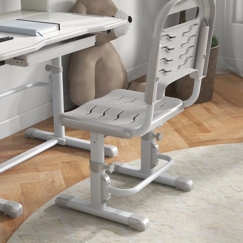 ZONEKIZ Set Scrivania per Bambini con Sedia Regolabile in Altezza e Piano Inclinabile, Età 6-12 Anni, Grigio