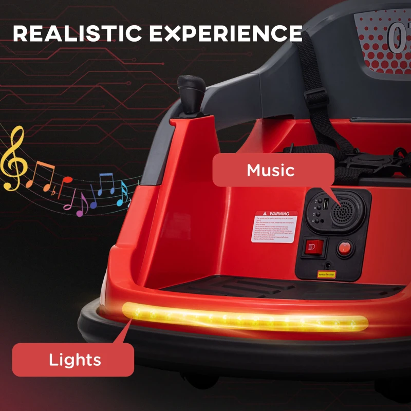 HOMCOM Bumper Car, 360° Rotation Spin 12V Kids Electric Car with Lights, Music, for Ages 1.5-5 Years - Red