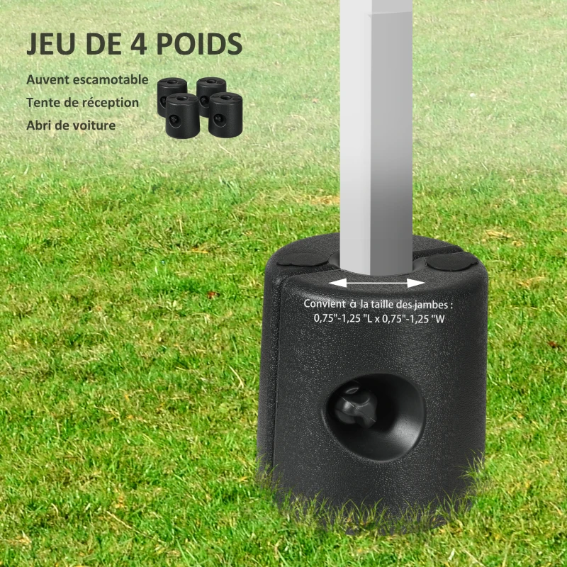 Outsunny Lot de 4 Pieds de tonnelle pop-up remplis d'eau ou de sable pieds de sol pour pavillon en HDPE avec vis de sécurité