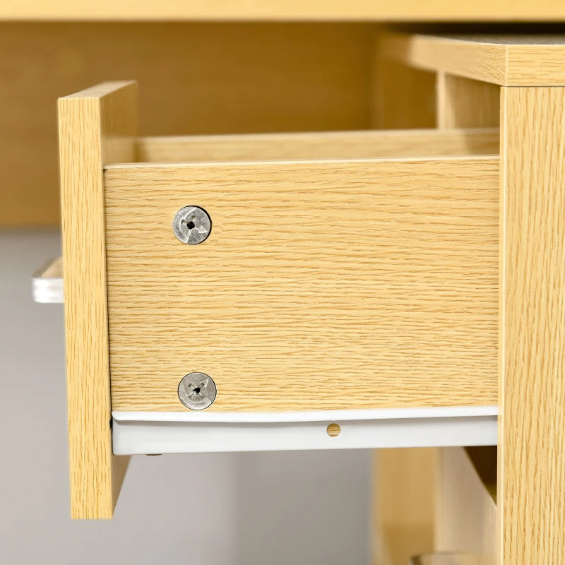 HOMCOM Scrivania Moderna per Computer Girevole con 2 Ripiani e 2 Cassetti, Tavolo da Pranzo in Truciolato, 117x82x74 cm, color Rovere e Legno