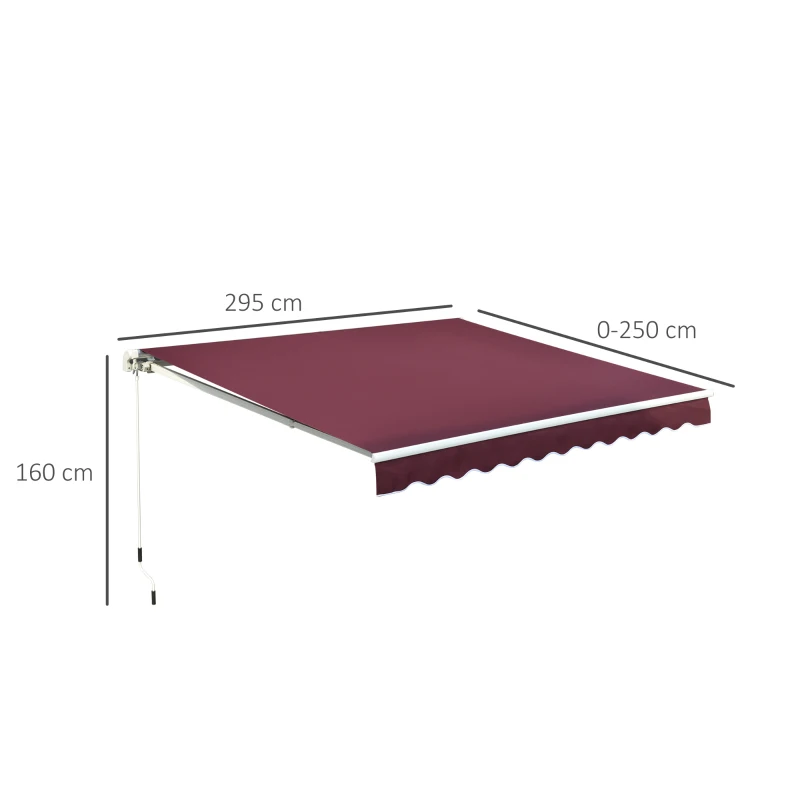Outsunny Tenda da Sole a Bracci per Esterno con Manovella, Metallo e Poliestere, 3x2.5m Rosso Scuro