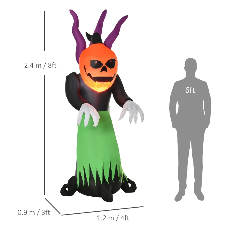 HOMCOM Halloween Pumpkin Ghost Inflatable LED Lights Accessories Scary Ghoul Outdoor Kids Party Theme Display