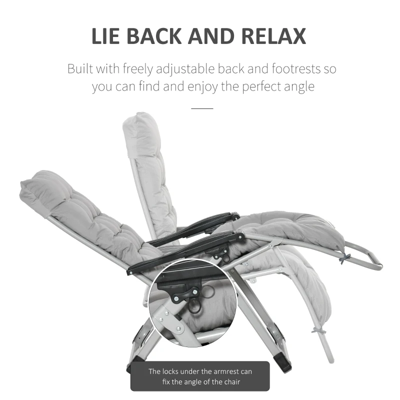 Outsunny 2pc Reclining Zero Gravity Sun Loungers ,Folding Chaise Lounge Chair with Cushions, Light Grey