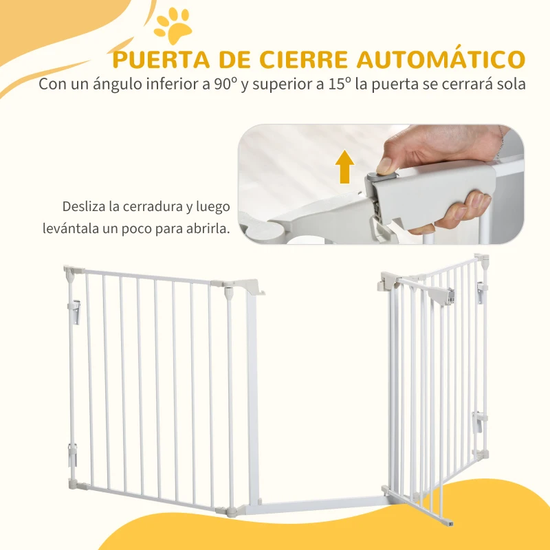 PawHut Barrera para Perros Plegable de 3 Paneles con Cierre Inteligente Barrera de Seguridad para Pasillo 180x74,5 cm Blanco