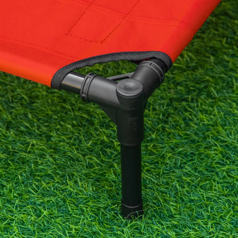 PawHut Cama Elevada para Perros Gatos Portátil Cama para Mascotas con Zona de Malla Transpirable y Tela Oxford para Interior Exterior 61x46x18 cm Rojo