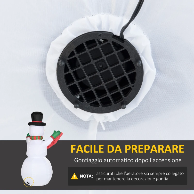 HOMCOM Pupazzo di Neve Gonfiabile Gigante Alto 243cm con Luci a LED Decorazione da Esterno o Giardino