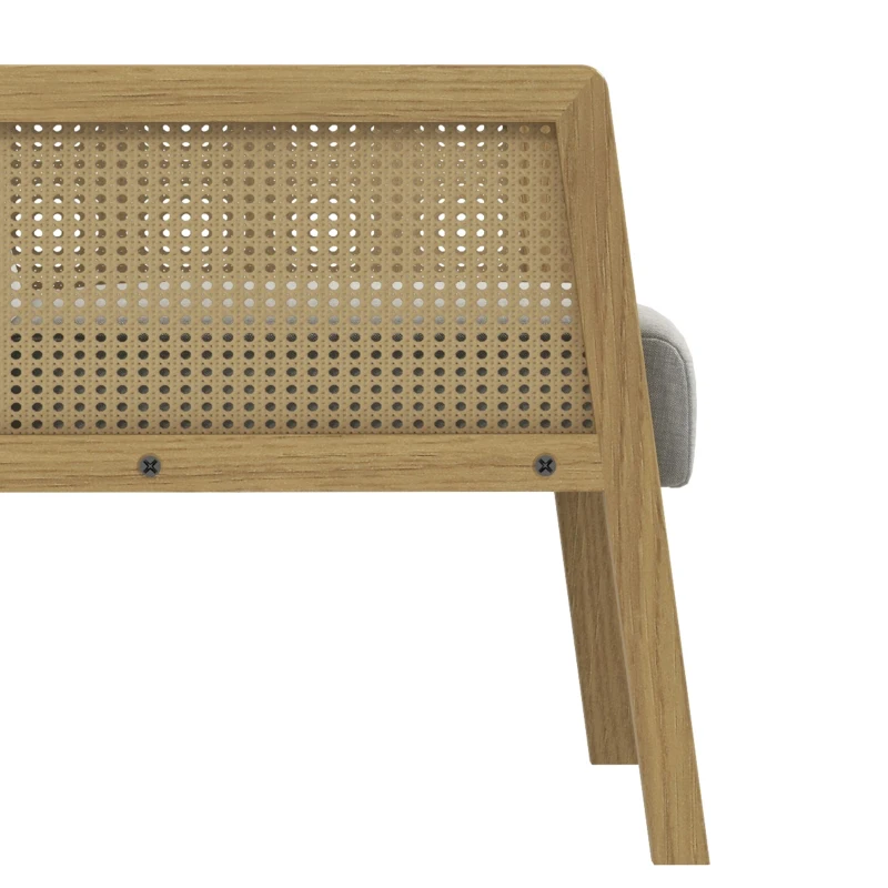 HOMCOM Fauteuil lounge chaise en rotin avec coussin - assise profonde accoudoirs en cannage - structure bois - aspect lin fris