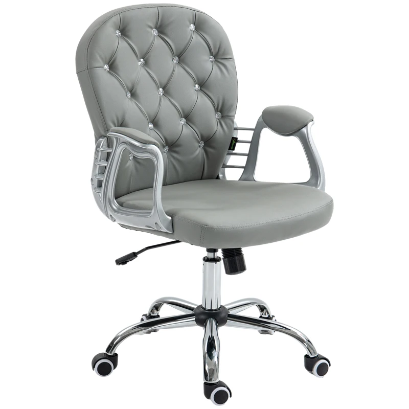 Vinsetto Office Chair Ergonomic 360° Swivel PU Diamante Padded Base 5 Castor Wheels for Home Work Grey
