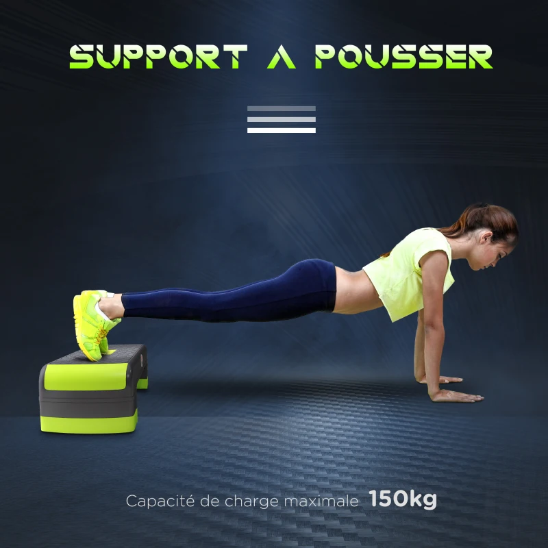 HOMCOM Stepper aérobic fitness hauteur réglable 3 niveaux surface antidérapante 78 x 28 x 20 cm vert et gris