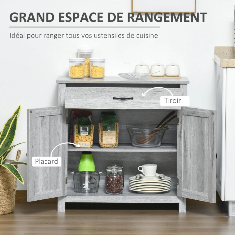 HOMCOM Buffet salon, meuble de rangement avec tiroir, 2 portes de grange et étagère réglable, buffet salle à manger et cuisine, 80 x 39,7 x 80 cm, aspect bois gris clair