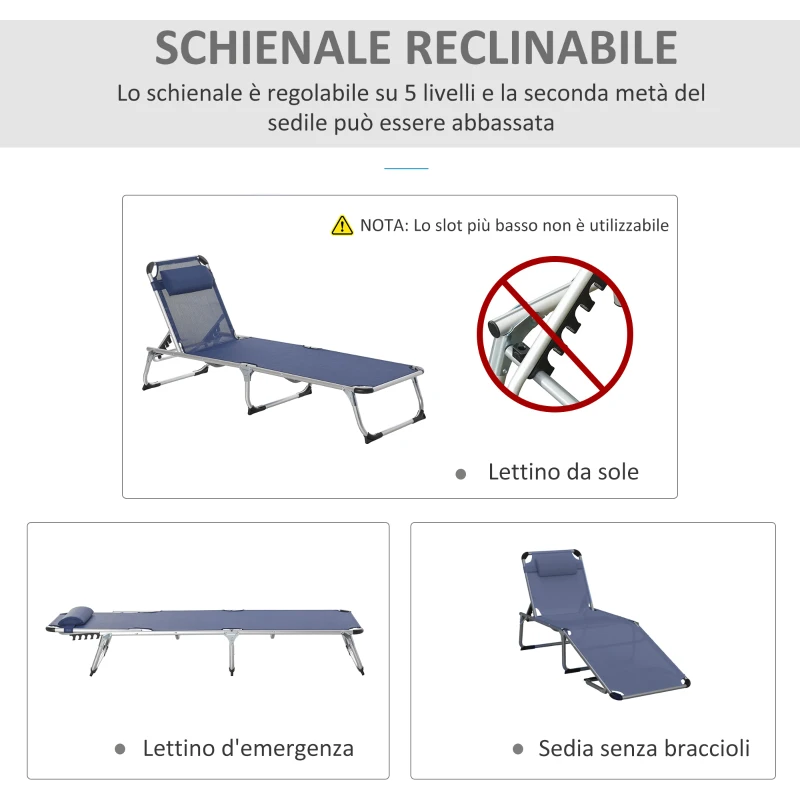 Outsunny Sdraio da Giardino Pieghevole Poggiatesta e Schienale Regolabile Blu