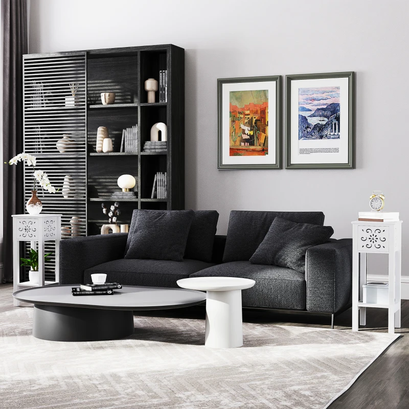 HOMCOM Set of Two Elegant Floral Cut-Out Side Tables - White