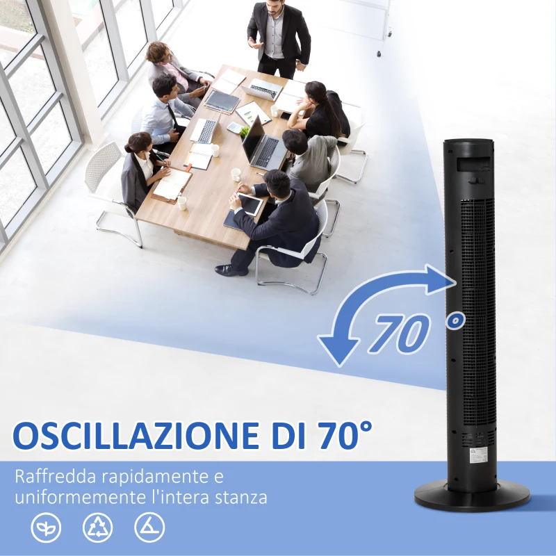 HOMCOM Ventilatore a Torre 45W a 4 Modalità e 3 Velocità con Timer da 12h, in ABS, 31.5x31.5x96 cm, Nero