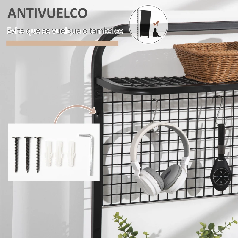 HOMCOM Estante de Cocina Plegable de 4 Niveles Estantería para Microondas con 5 Ganchos para Comedor 60x30x150 cm Negro