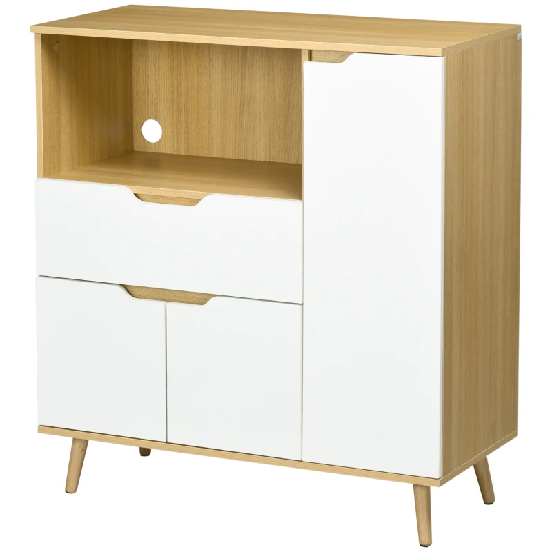 HOMCOM Aparador Auxiliar para Microondas Armario de Cocina Moderno con Cajón 3 Puertas y Compartimiento 90x40x98,5 cm Blanco