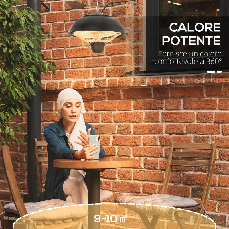 Outsunny Riscaldatore a Infrarossi con Illuminazione a LED in Alluminio e Metallo Epossidico Anticorrosivo Certificato IP34: Protezione contro gli Spruzzi d'Acqua 1500W Ø40.5 x 30.7A cm