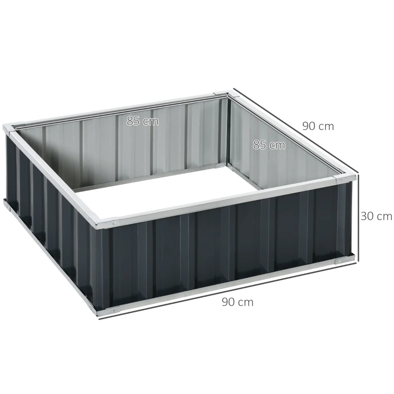 Outsunny Letto per Orto Rialzato in Acciaio, Fondo aperto e Montaggio Senza Attrezzi, 90x90x30cm