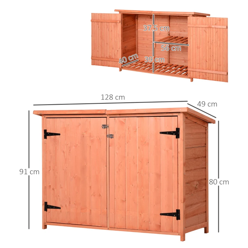 Outsunny Wooden Garden Storage Shed Tool Cabinet Organiser with Shelves  Double Door 128L x 49W x 90Hcm