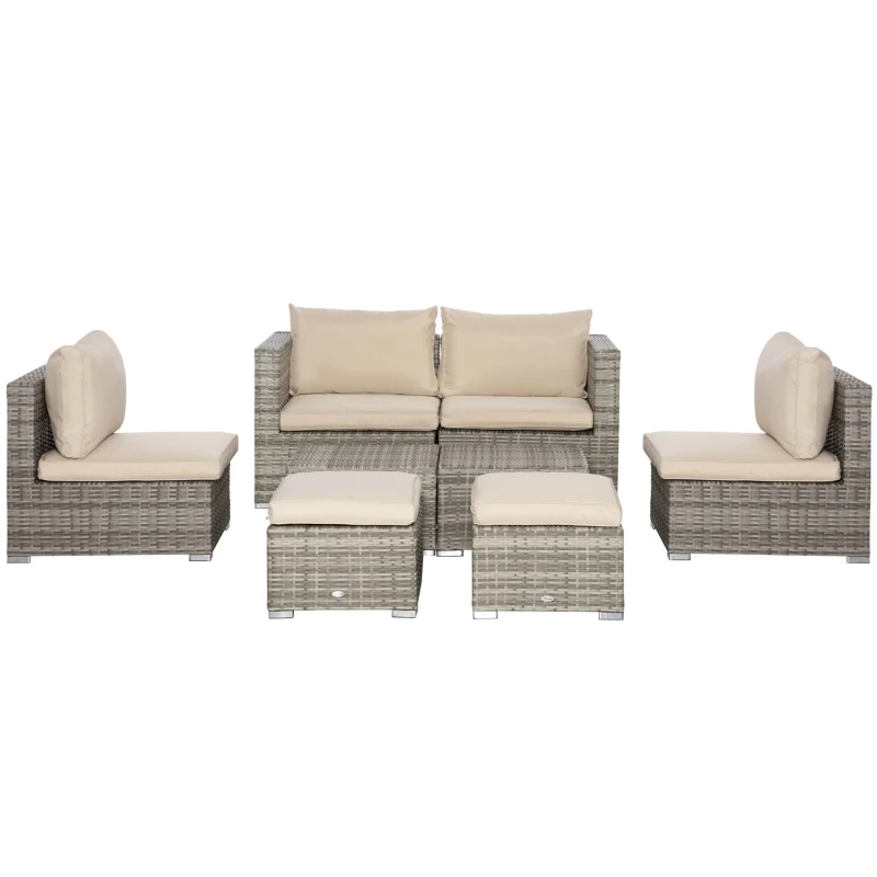 Outsunny Salotto da Giardino in Rattan PE da 8 Pezzi con Poltrone, Tavolini e Sgabelli, Beige