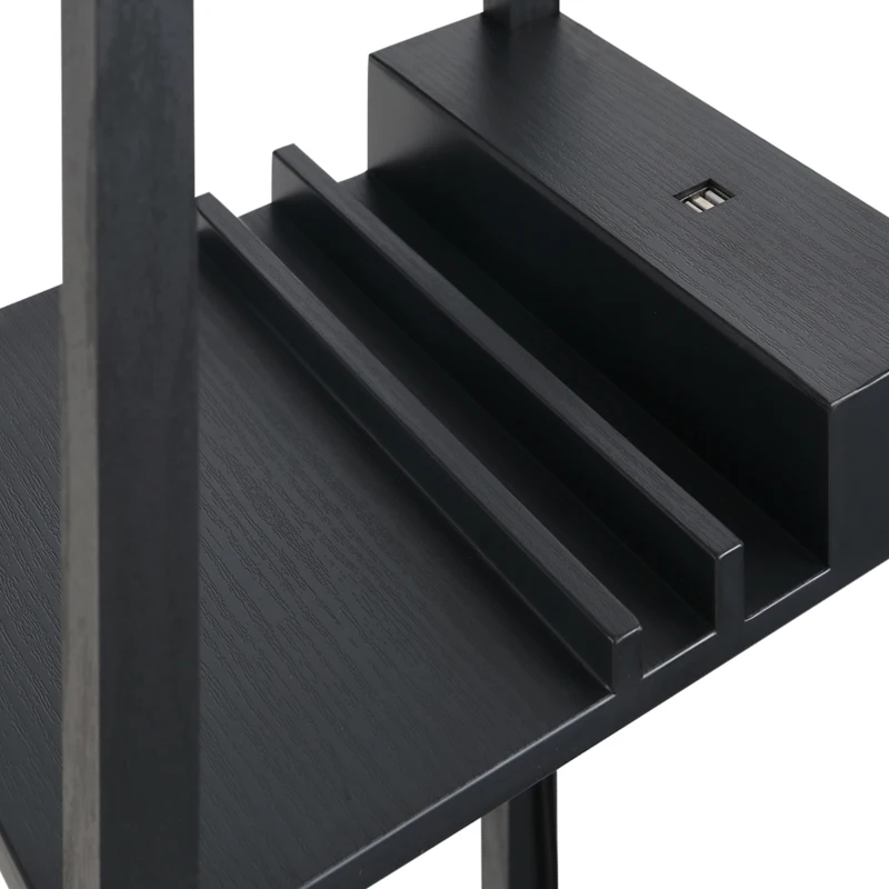 HOMCOM Lampada da Terra Moderna, Lampadina Illuminazione Interna Salvaspazio con Ripiani da Soggiorno Cotone, MDF 26 x 26 x 160 cm Nero e Bianco