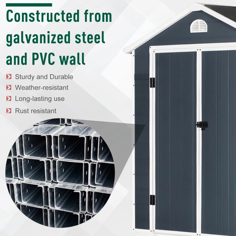 Outsunny 6.5ft x 6.5ft Plastic Garden Storage Shed Waterproof Outdoor Patio Equipment Tool Storage w / Latch & Window - Grey