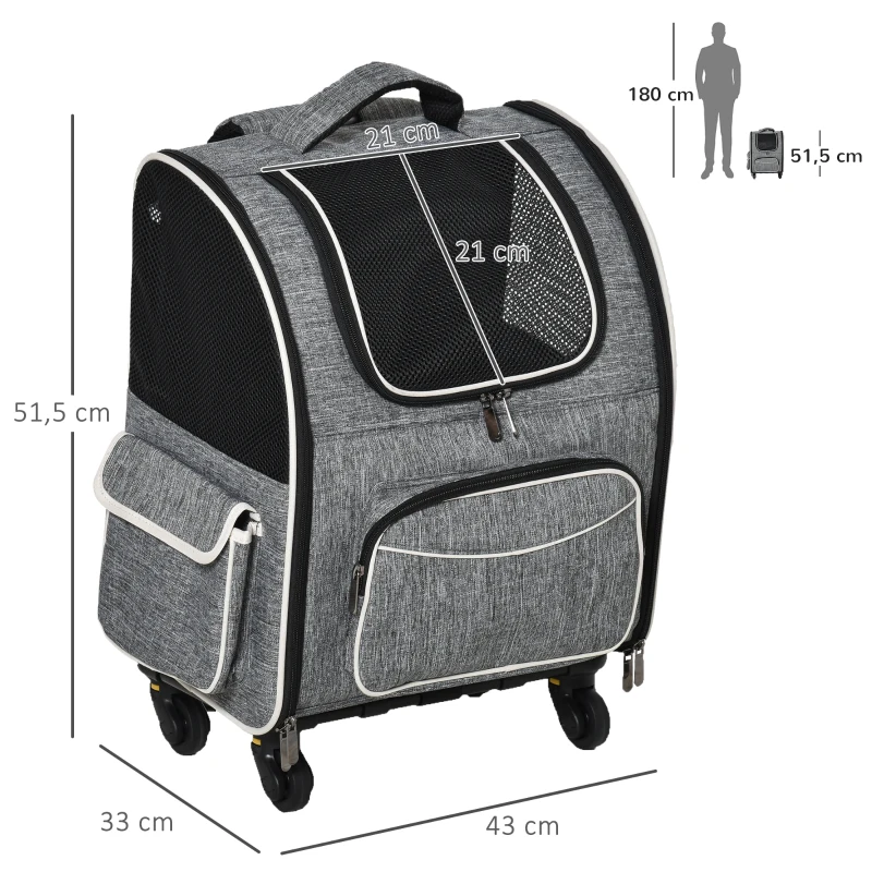 PawHut Sac de transport transporteur pour animaux 2 en 1 trolley chariot panier à roulette chariot sac à dos amovible respirable charge max. 10 kg tissu oxford gris