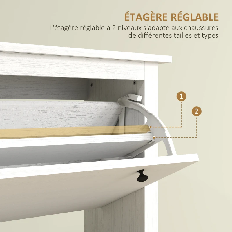HOMCOM Meuble à chaussures étagère à chaussures armoire 3 portes abattants effet cannage rotin - en bois bois naturel