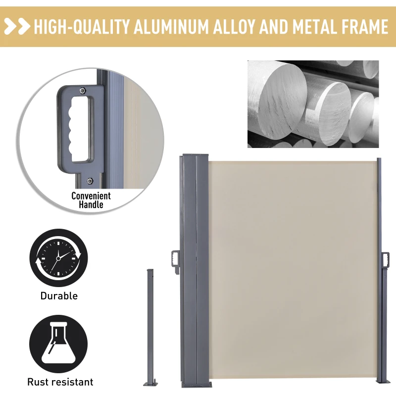 Outsunny 600 x 180 cm (HxL) Retractable Awning Double Canopy Side Privacy Protection Sun Shade Side Blind w/ Steel Frame Versatile Use In Garden Patio - Beige